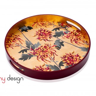 Round lacquer tray with chrysanthemum pattern D35*4,5 cm